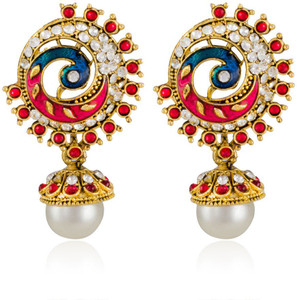Colors of Sin Round concentric peacock Red Alloy Dangle Earring, Drop Earring