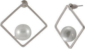 Sarah Diamond Shape Wire with Pearl Metal Stud Earring