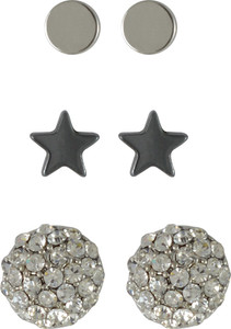 Sarah Combo Pack of 3, Star & Rhinestone Ball Metal Stud Earring