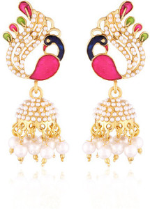 I Jewels Traditional Gold Plated Peacock Shaped Meenakari Alloy Jhumki Earring