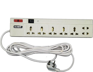 Globex EC00113 White 7+1 Computer Extension Cord 6 A Three Pin Socket