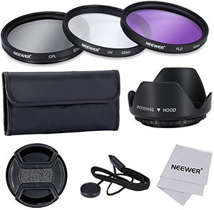 Neewer Neewer52Mm Professional Lens Filter Accessory Kit Includes - 152Mm Filter Kit Uv - Cpl - Fld + 1Tulip Lens Hood + 1Snap-On Lens Cap + 1Cap Keeper Leash + 1 UV Filter