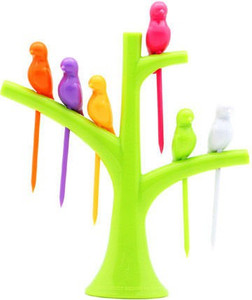 Divinext Tree Birds Shaped Plastic Fruit Fork Set