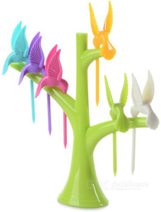 Divinext Humming Bird Plastic Fruit Fork Set