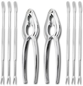 New Star Foodservice 27983 8-Piece Seafood Tool Kit - Includes Lobster Crackers And Forks Set Stainless Steel Snail Fork Set
