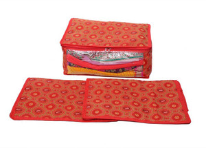 Kuber Industries Designer Saree Cover Set of 3 Pcs in Bandhani Cloth Material (Red) MKU006651