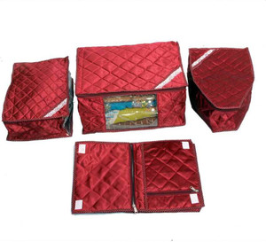 Kuber Industries Designer Saree, Blouse & Peticot & Lingerie Cover In Maroon Satin 4 Pcs Combo MKU0050058