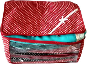 Kuber Industries Designer Red 3 Layered Quilted Printed Transparent Multi Saree Cover sc032