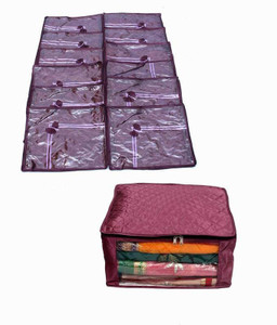Kuber Industries Designer Wedding Special Combo, 12 Pcs Of Satin Bow Saree Cover, 1 Large Size Satin MKUM112