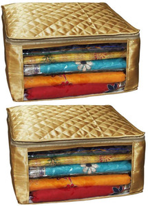 Kuber Industries Designer Saree Cover Golden Quilted Set of 2 pcs MKUSC405
