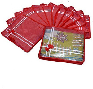 Kuber Industries Designer Saree Cover Non Wooven Material 12 Pcs Set (Red) sc040
