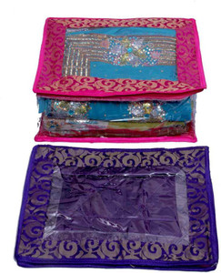 Kuber Industries Designer Saree cover 2 Pcs combo in Fancy transparent brocade MKU5060