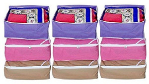 Kuber Industries Designer Non woven Saree cover 9 pcs combo/Wardrobe Organiser/Regular Clothes Bag SC077