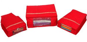 Kuber Industries Designer 3 Layered Red Quilted Satin Saree Cover, Blouse Cover & Peticot Cover 3 Pcs Set (Wedding Collection Gift) KUBS54