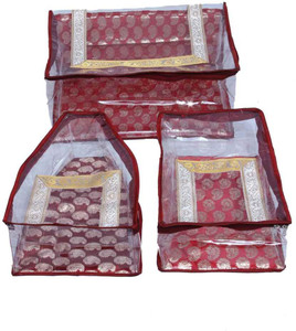 Kuber Industries Designer Saree, Blouse & Peticot Cover In Red Designer Brocade 3 Pcs Set SC93