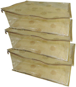 Bagathon India Floral Golden Semi Transparent Multiple Saree/Lehenga/Suit Box Cover - Set of 3 BSC01