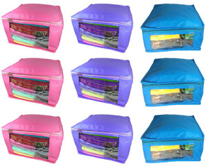 Abhinidi High Quality Combo deal Large 3pc pink saree cover 3pc blue sari cover and 3pc purple saree box Capacity 10-15 Units Saree/Blouse Each
