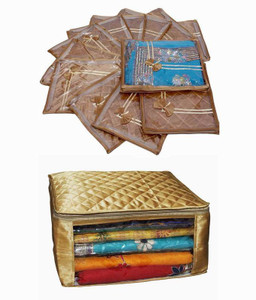 Kuber Industries Designer Wedding Special Combo, 12 pcs of Satin Bow Saree Cover, 1 Large Size Satin Saree Cover MKUM109