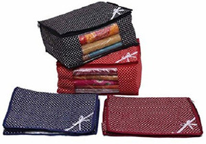 Kuber Industries Designer Multi 3 Layered Quilted Printed Transparent Multi Saree Cover (10-15 Sarees Capacity) Set of 4 Pcs sc047