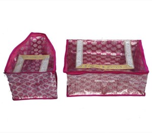 Kuber Industries Designer Saree & Blouse Cover in pink designer brocade 2 Pcs set MKU5089