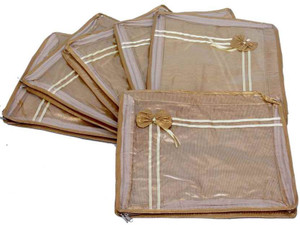 Kuber Industries Designer Saree cover 6 Pcs Combo Golden Net MKU0050014