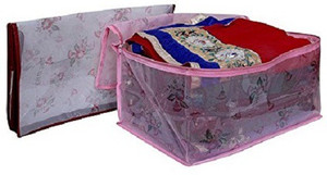 Kuber Industries Designer Transparent Net Saree Cover, Wardrobe Organiser, Regular Cloth Bag Set Of 2 Pcs sc061