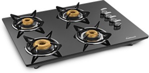 Sunflame CT HOB 4 Burner Glass, Stainless Steel Manual Gas Stove