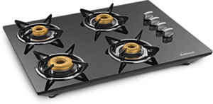 Sunflame CT HOB 4 Burner Glass, Stainless Steel Manual Gas Stove