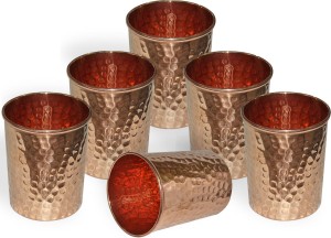 Dakshcraft Handmade Pure Copper Hammered Tumbler Glass,Set of 6 Glasses Glass Set