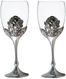 Craftghar Elegant Silver & Glass 2-Piece Wine Goblet Set Glass Set