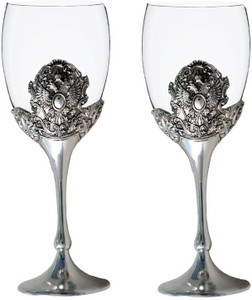Craftghar Elegant Silver & Glass 2-Piece Wine Goblet Set Glass Set