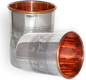 Dakshcraft Stainless Steel Small Tumblers Inside Copper Glasses from India, Set of 2 Glass Set
