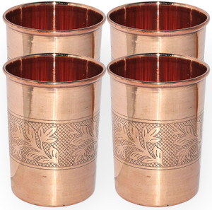 Dakshcraft Indian Pure Copper Handmade Tumbler Glass, Set of 4 Glasses Glass Set