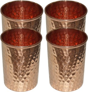 Dakshcraft Handmade Pure Copper Hammered Tumbler Glass,Set of 4 Glasses Glass Set