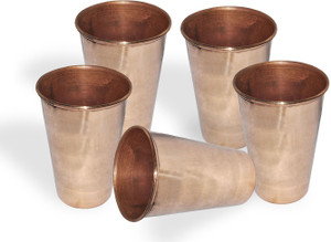 Dakshcraft Pure Copper Handmade Tumbler Glass Drinkware Accessory, Set of 5 Glass Set