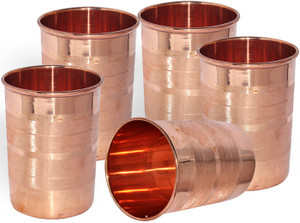 Dakshcraft Handmade Pure Copper Tumbler Glass, Set of 5 Glasses Glass Set