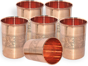 Dakshcraft Indian Pure Copper Handmade Tumbler Glass, Set of 6 Glasses Glass Set
