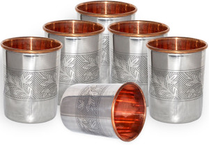 Dakshcraft Dakshcraft Stainless Steel Small Tumblers Inside Copper Glasses From India, Set of 6 Glass Set