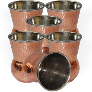 Dakshcraft Handmade Copper Tumbler Drinkware Accessories, Set of 6 Glass Set