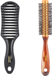 Roots Mens Hair Brush Golden Rim Shell Finish Round Hair Brush