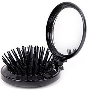 WINOMO Folding Makeup Mirror with Hair Comb Massage Hair Brush - Black