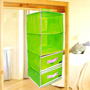 Pindia Fancy Foldable 4 Layer 2 Drawer Green Hanging Storage