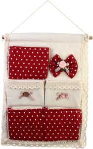 HOKIPO 5-Pocket Wall Door Hanging Cloth Storage Bag Accessories Organizer, Stationery Organizer, TV & Media Console Organizer