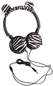 Fat Catalog Foldable Zebra Kids Animal Print Headphones With Adjustable Headband And Padded Earcups And 4 Foot Cord Headphones