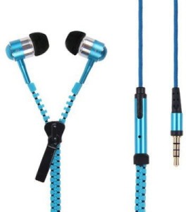 Edmotic I-ZIPPY TANGLE FREE ZIP EARPHONE (Blue) Wired Headphones