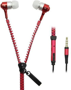 Edmotic I-ZIPPY TANGLE FREE ZIP EARPHONE (Red) Wired Headphones