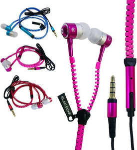 Blau Funf Zipper Earphone with mic Wired Headset With Mic