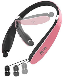 Mosche Wireless Headphones Bluetooth, NOA Bluetooth 4.1 Wireless Stereo Headsets with Retractable Earbuds with Mic for Cell Phone (Pink) Headset with Mic