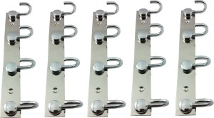 DOCOSS Set Of 5-Button 4 Pin Cloth Hanger Wall Hooks For Hanging keys,Clothes,towel 4 - Pronged Hook Rail