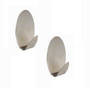 HOKIPO Multipurpose Small Oval Shaped Stainless Steel Adhesive Hooks - LOAD CAPACITY UPTO 1 KG 2 - Pronged Hook